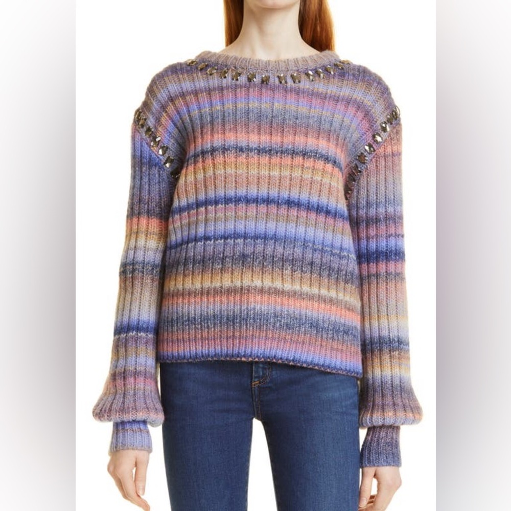 NEW Cinq a Sept Myra Wool Blend Crystal Detail Sweater Size Large NWOT